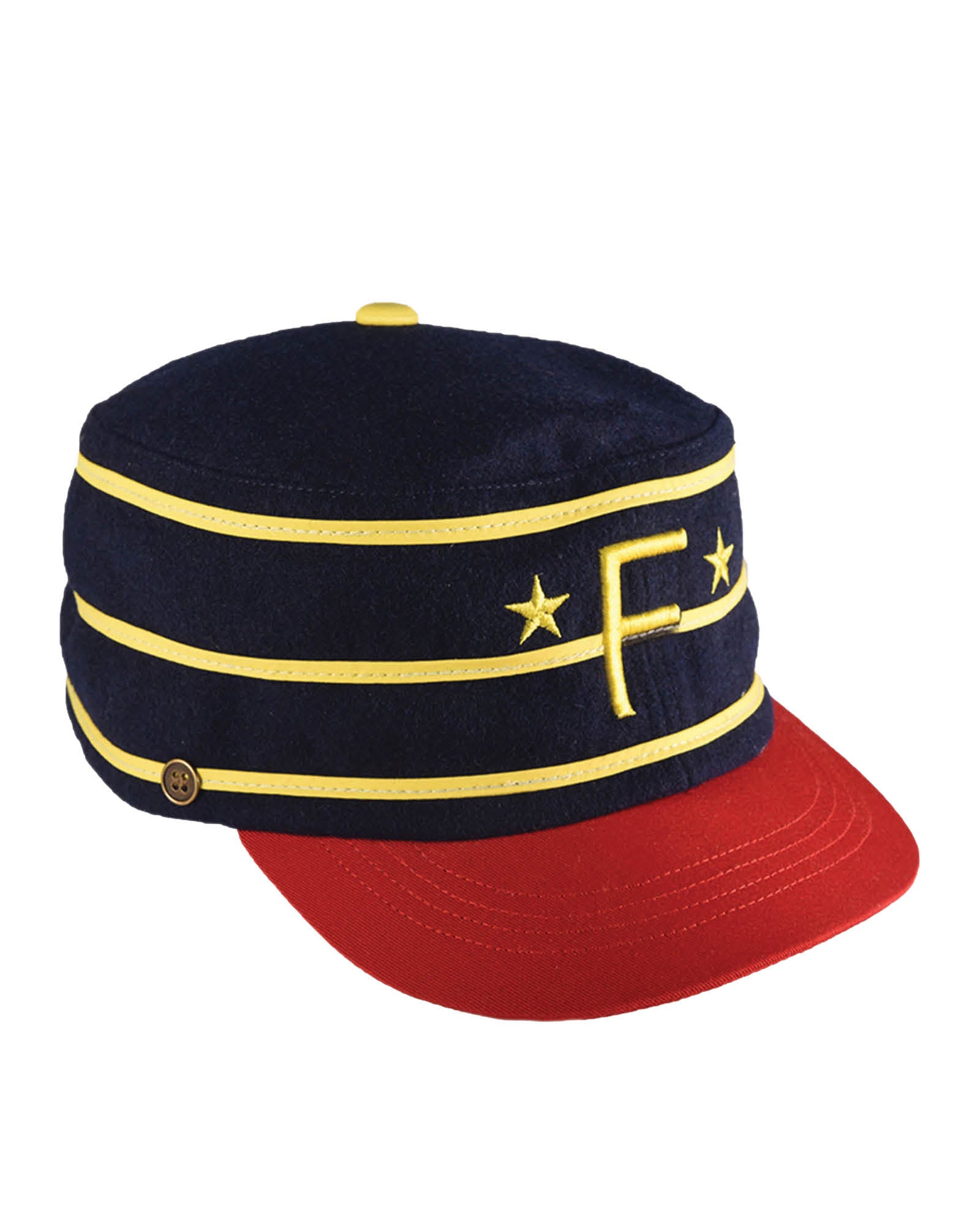 The 1930’s Vintage Baseball Cap – Navy – Kids by FallenBROKENstreet. Wool cap with embroidered F, adjustable leather back, and UPF 50+ protection.