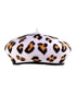 Product studio image of The Château Beret in leopard print with classic leather-bound edge and structured wool silhouette.