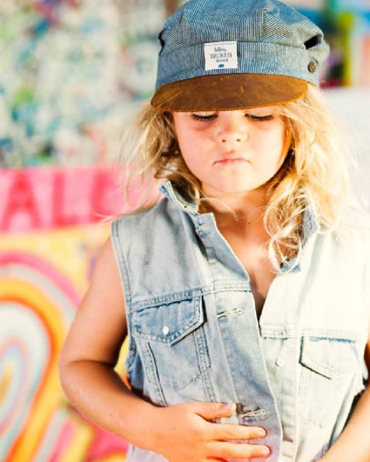 Kids Choo Choo Cap by FallenBROKENstreet, cotton hat with leather brim and cotton inner band.