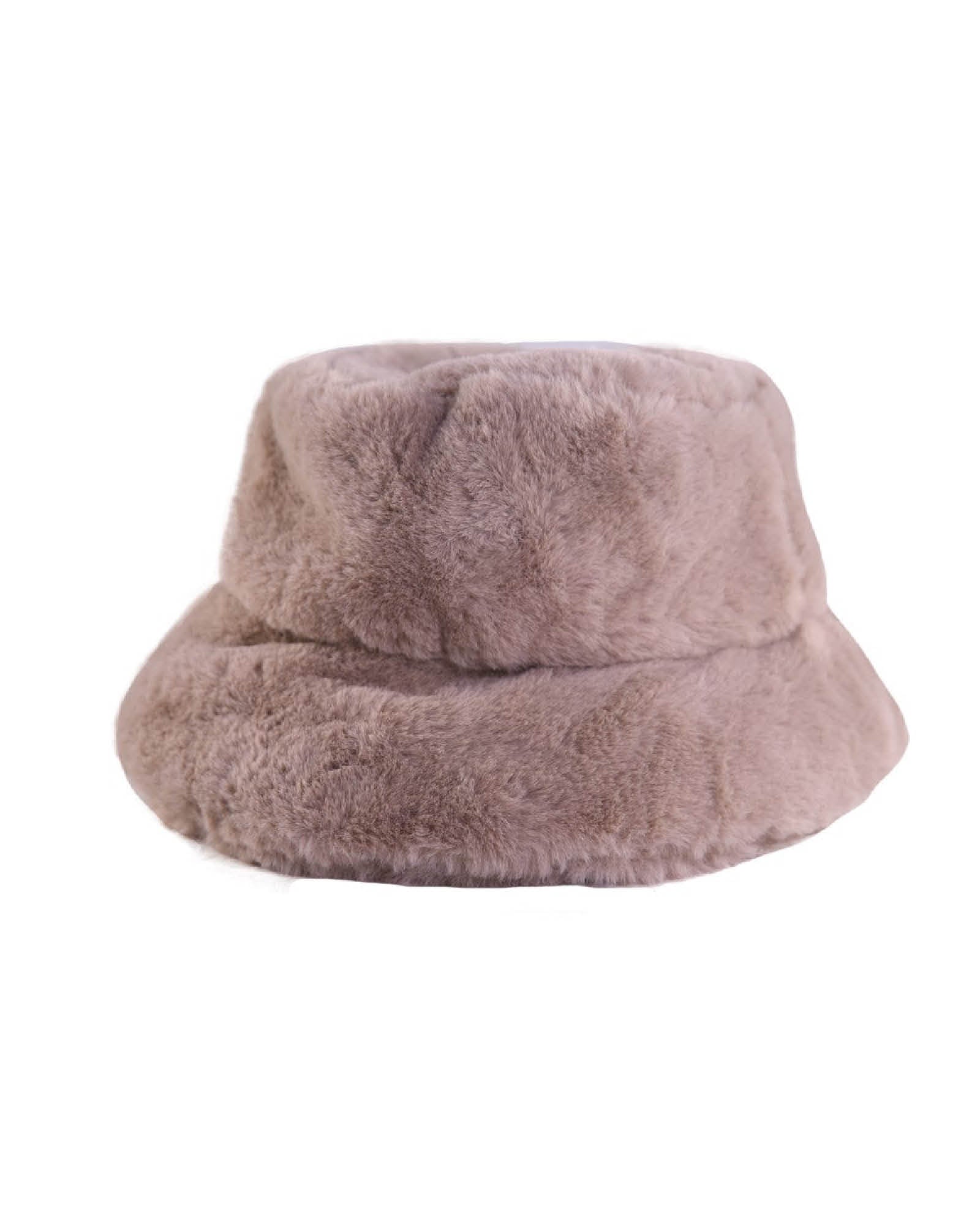 The Cosmic Girl Bucket Hat in Tan Faux Fur by Fallenbrokenstreet. A unisex winter-ready style with soft faux fur texture, plush crown, and 60mm brim. Ideal for cold weather comfort with a nostalgic, streetwear twist. Featured on model styled casually for everyday cosmic vibes. Available in multiple sizes to ensure the perfect fit.