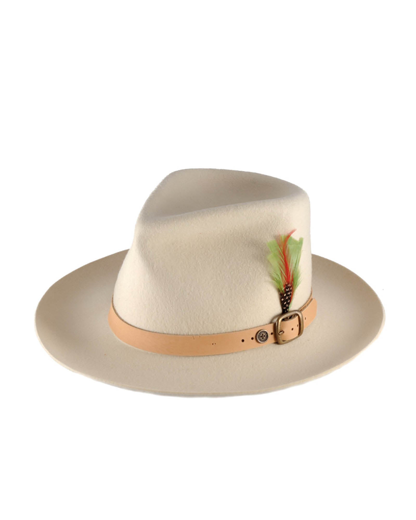 Bromley Felt Hat Cream, Australian wool felt fedora with ribbon band and embossed David Bromley signature.