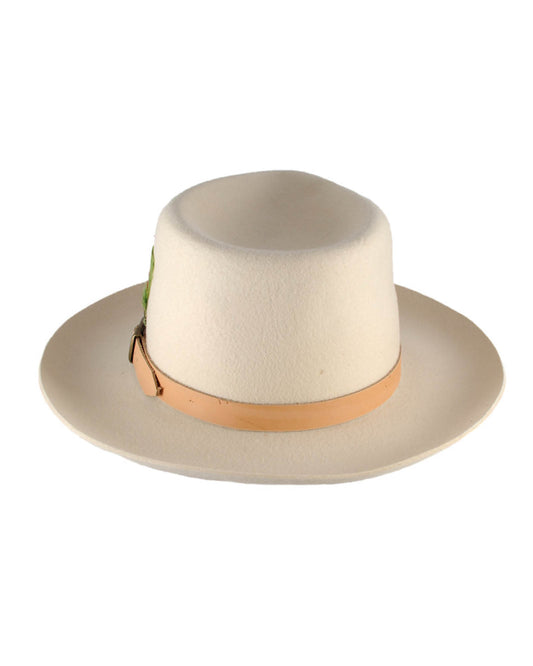 Back view of FallenBROKENstreet Bromley Felt Hat – Cream, artist collab wool felt hat with leather band.