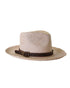 Bromley Straw Hat, woven straw with leather belt band, bronze buckle, and embossed David Bromley signature.