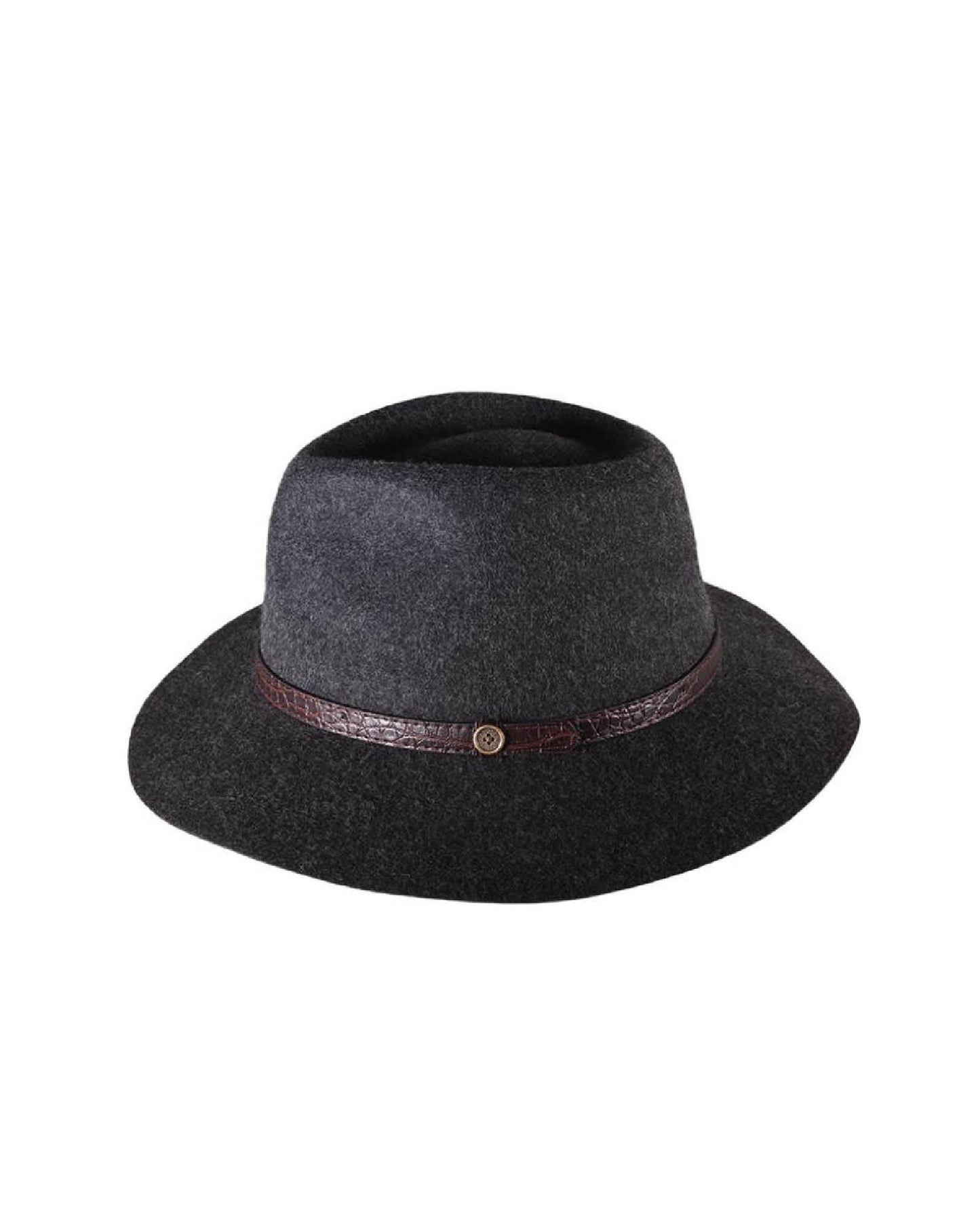 The Crushable Dingo Felt Hat – Mottle Black by FallenBROKENstreet. Foldable wool felt hat with leather band and branded button.