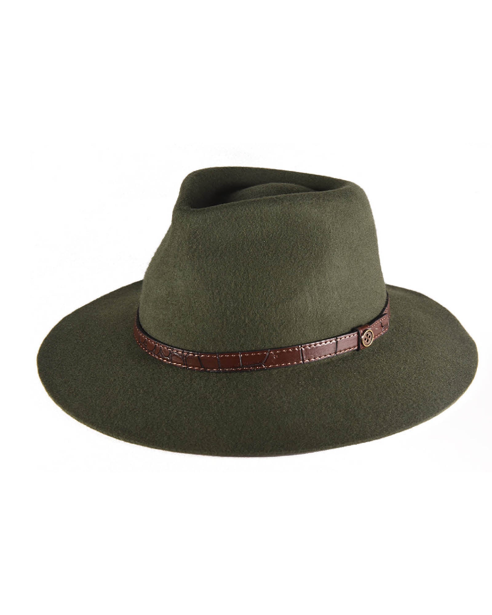 Dingo Felt Hat Kids Forest Green, wool felt fedora with leather band and UPF 50+.
