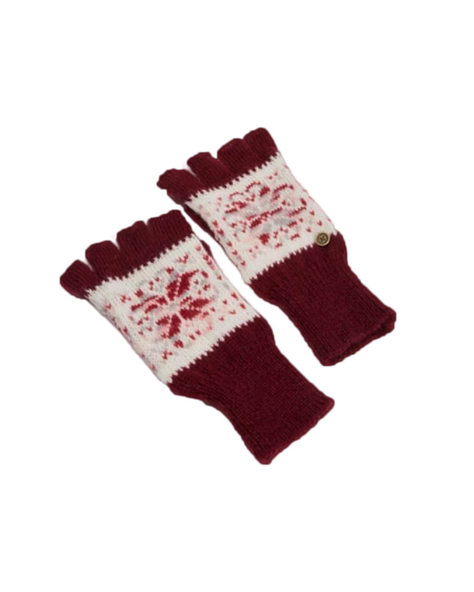 Fingerless Gloves Cosy Maroon, wool-blend knit gloves with ribbed cuff.