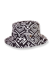 Black and white patterned bucket hat on a white background