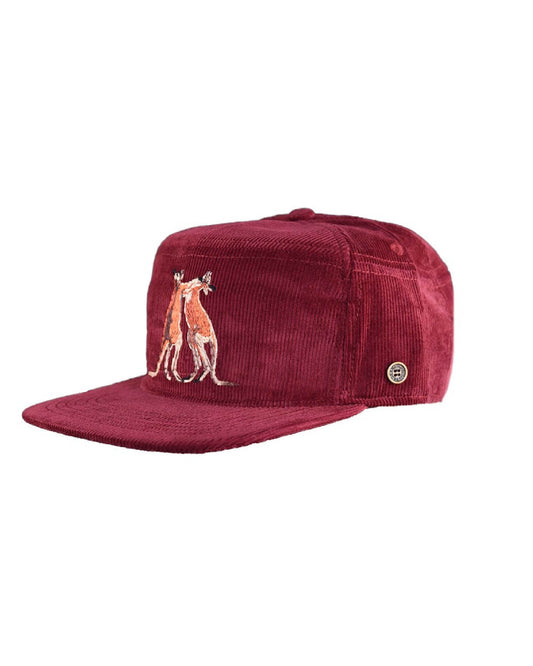 FallenBROKENstreet Stash Cap in Kanga Wine corduroy with stash pocket, embroidery, and signature button.