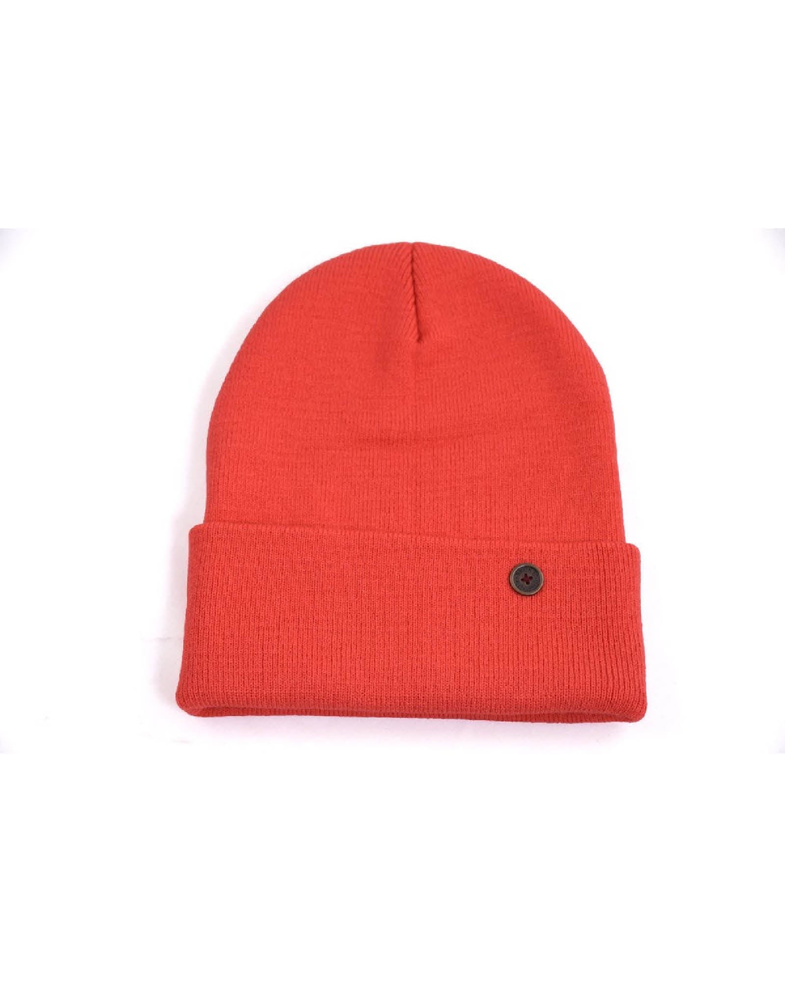 The Lucks Beanie Coral, ribbed knit non-wool design with FallenBROKENstreet logo badge.