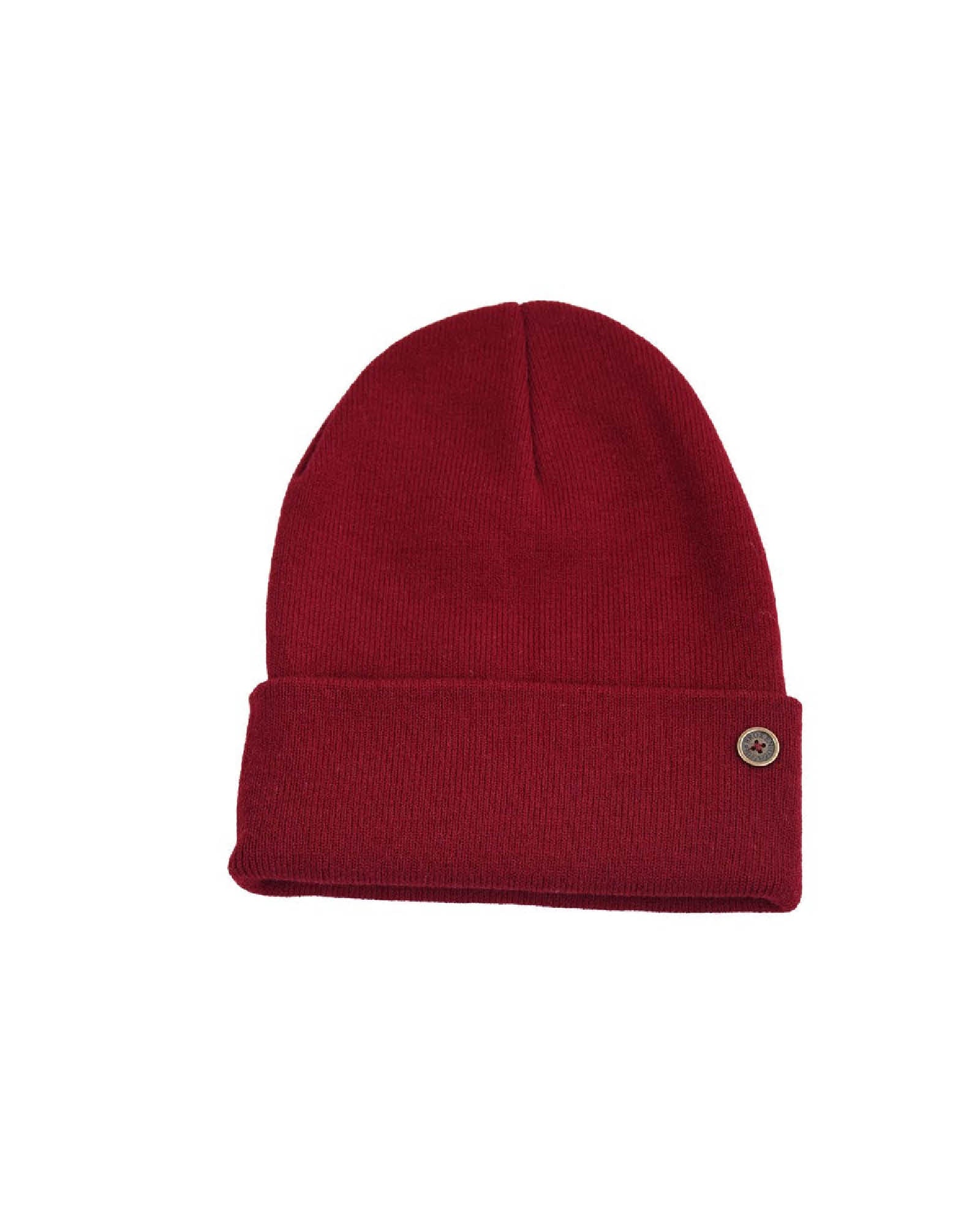 The Lucks Beanie Wine, ribbed knit wool blend with FallenBROKENstreet logo badge on cuff.