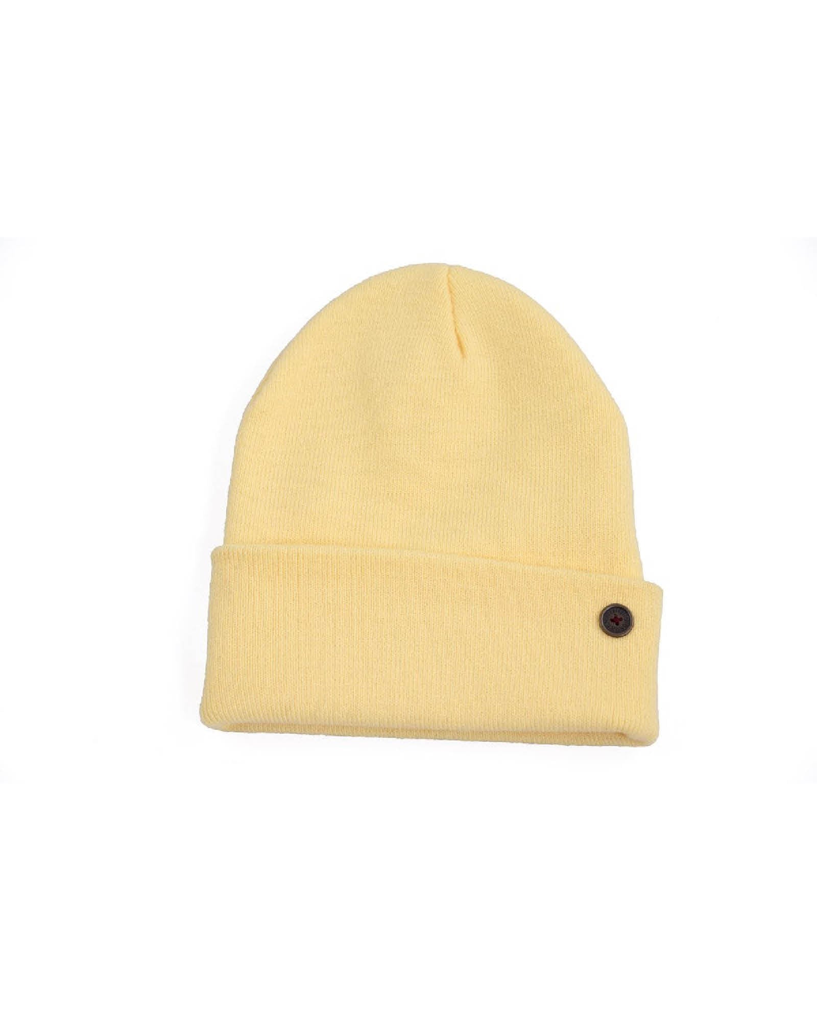 The Lucks Beanie Buttercup, ribbed knit design in soft fibres with FallenBROKENstreet logo badge.