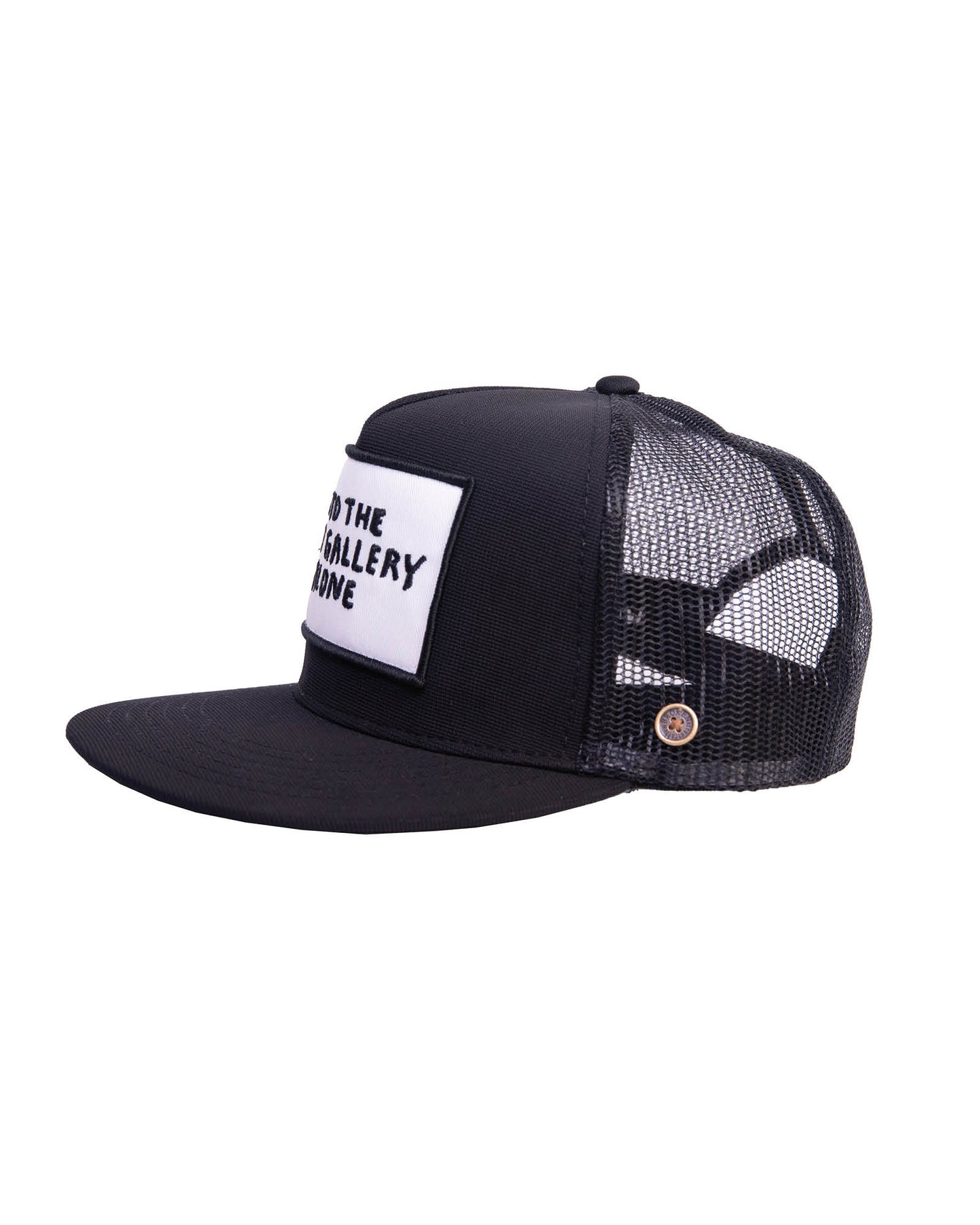 Side view of the Gallery Cap Black showing curved brim and mesh back