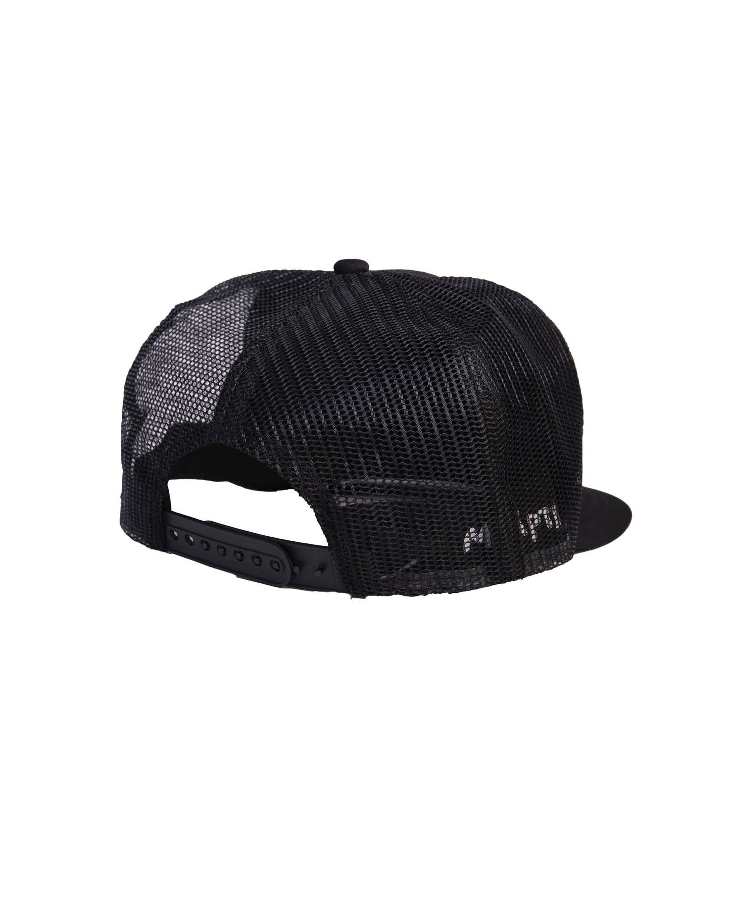Rear view of FBS x Marty Baptist trucker cap in black with adjustable strap
