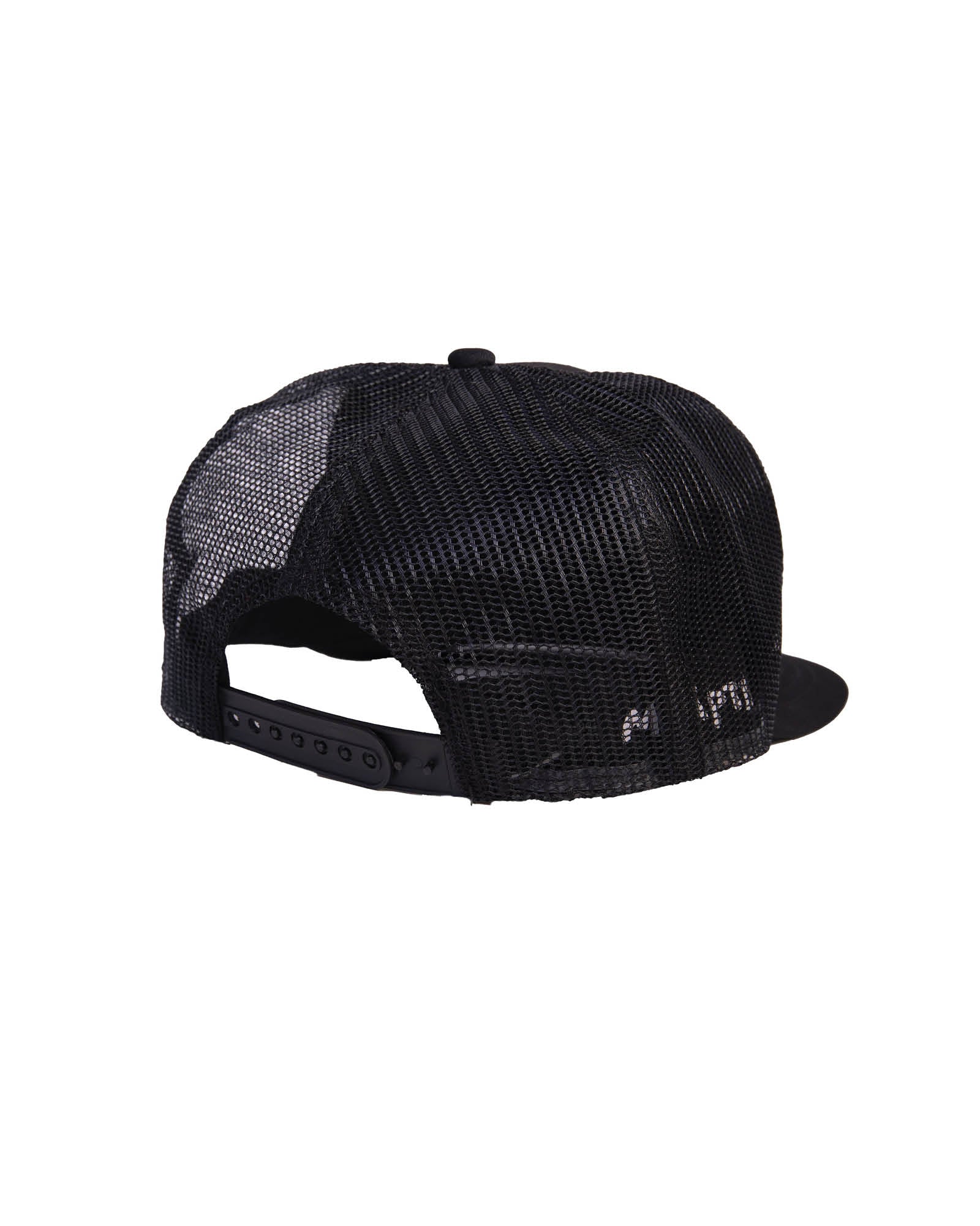 Rear view of FBS x Marty Baptist trucker cap in black with adjustable strap