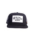 FBS x Marty Baptist Gallery Cap Black front view with embroidered "Go to the art gallery alone" patch