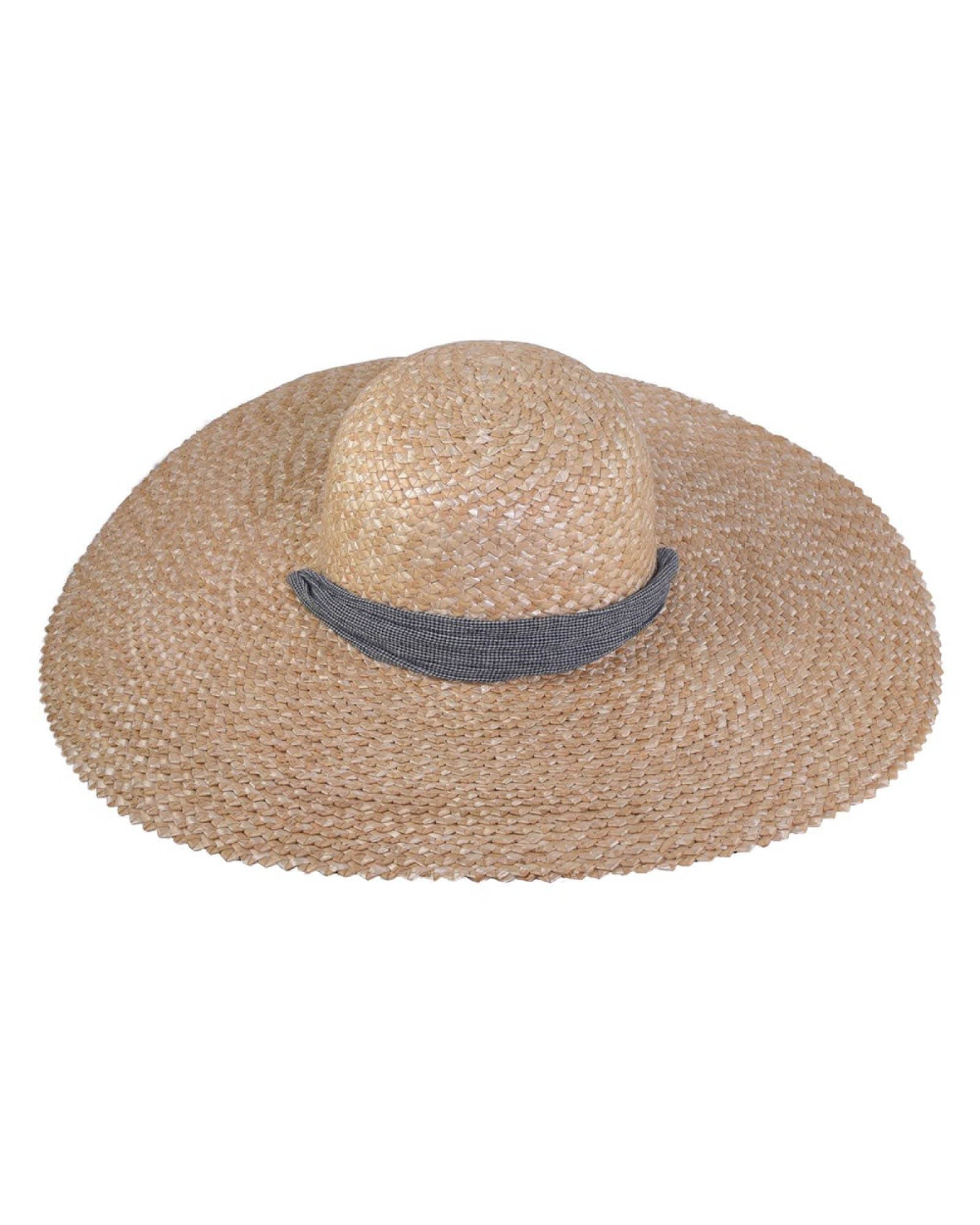 Meadow Straw Hat Gingham, extra-wide brim straw hat with gingham linen band, FallenBROKENstreet.