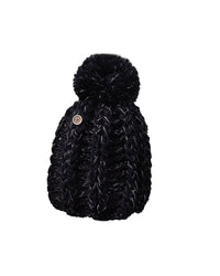 The Shooting Star Beanie – Kids – Black by FallenBROKENstreet. Soft fluffy cable-knit beanie with shimmer thread, pom-pom top, and branded button.