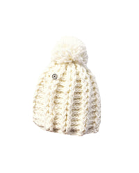 The Shooting Star Beanie – Kids – White by FallenBROKENstreet. Soft fluffy cable-knit beanie with shimmer highlights, pom-pom top, and signature button.