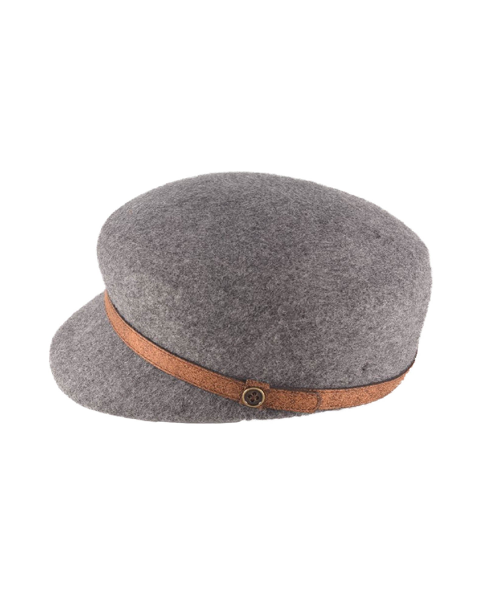 Front view of the Slipway Grey kids hat made from Australian wool felt