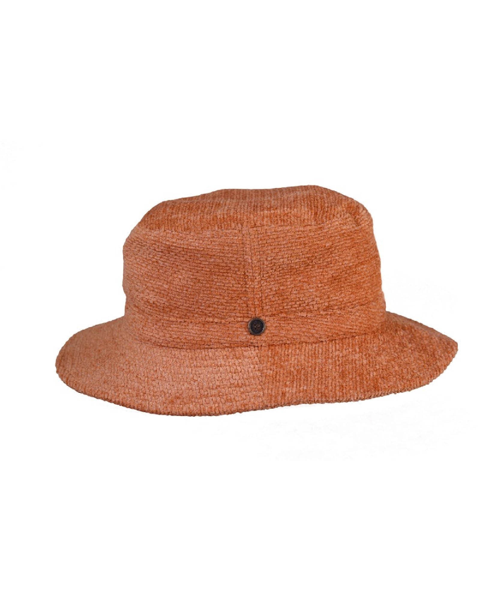 Kids Saturday Bucket Hat Tangerine, cotton chenille with UPF 50+ wide brim, 53.5cm.