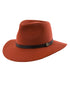 The Dingo Felt Hat – Rust by FallenBROKENstreet. 100% Australian wool felt fedora with textured leather band and metal button. Unisex hat offering UPF 50+ protection.