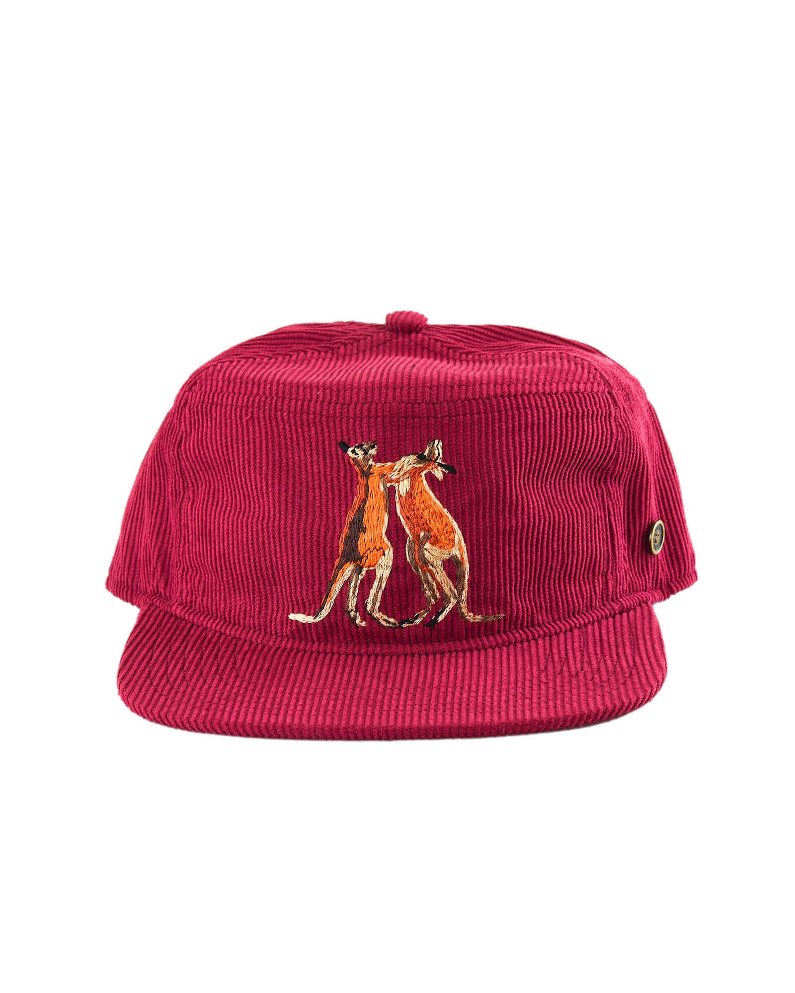 Kids red corduroy snapback with boxing kangaroo embroidery, flat brim, and secret inner pocket – Fallenbrokenstreet.