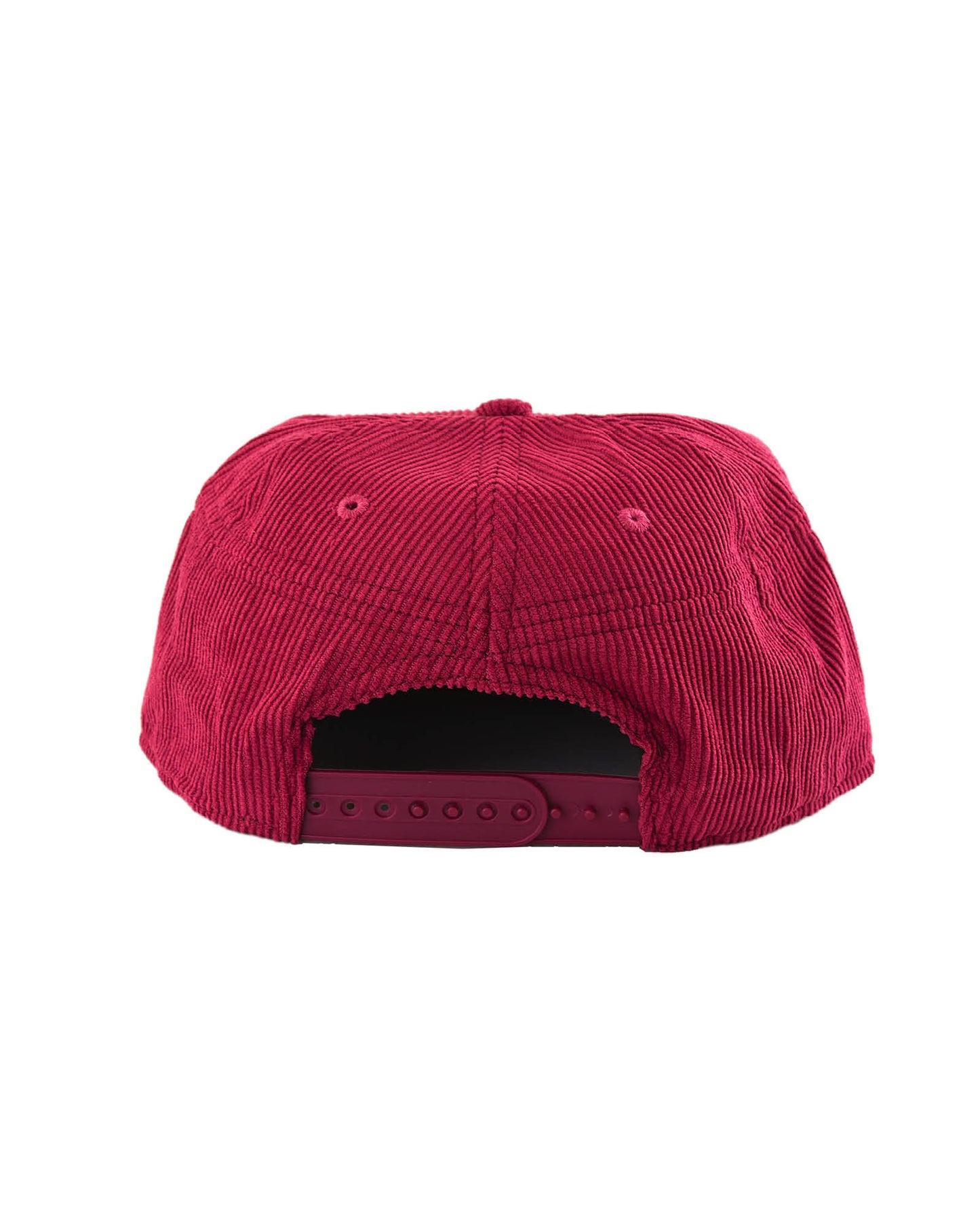 back view Kids red corduroy snapback with boxing kangaroo embroidery, flat brim, and secret inner pocket – Fallenbrokenstreet.