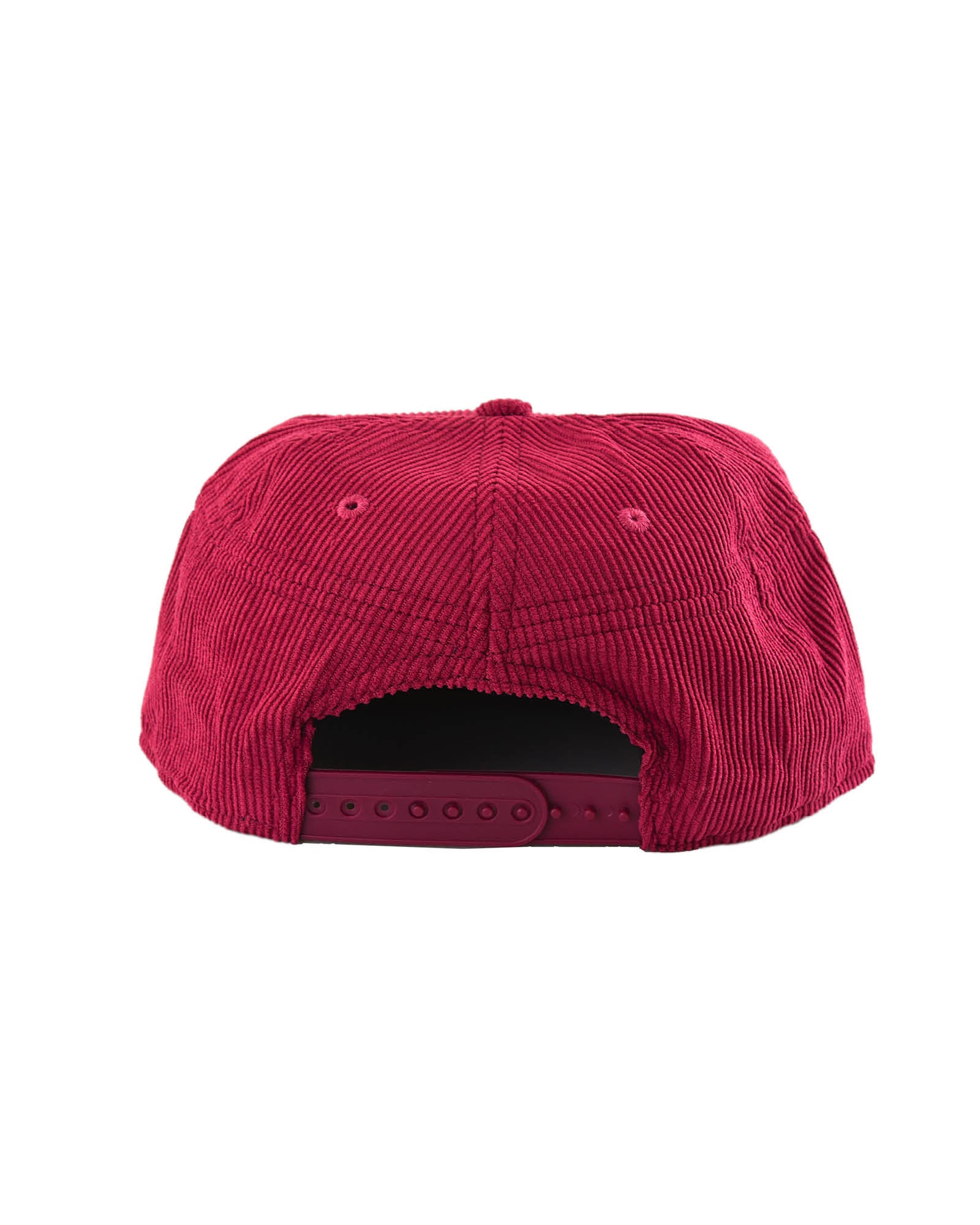 back view Kids red corduroy snapback with boxing kangaroo embroidery, flat brim, and secret inner pocket – Fallenbrokenstreet.