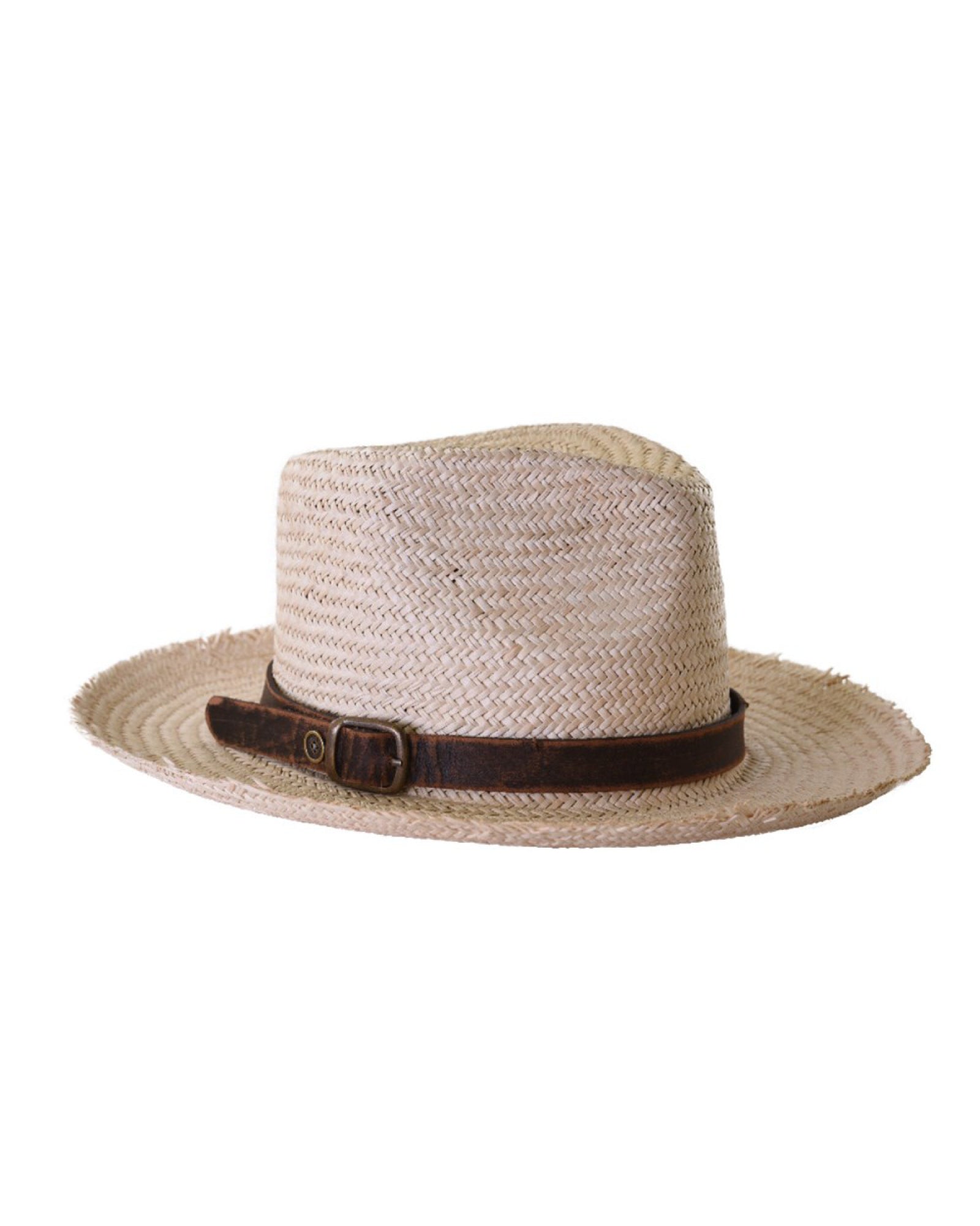 Bromley Straw Hat Kids, woven straw with leather band and bronze buckle, FBS x David Bromley collab.