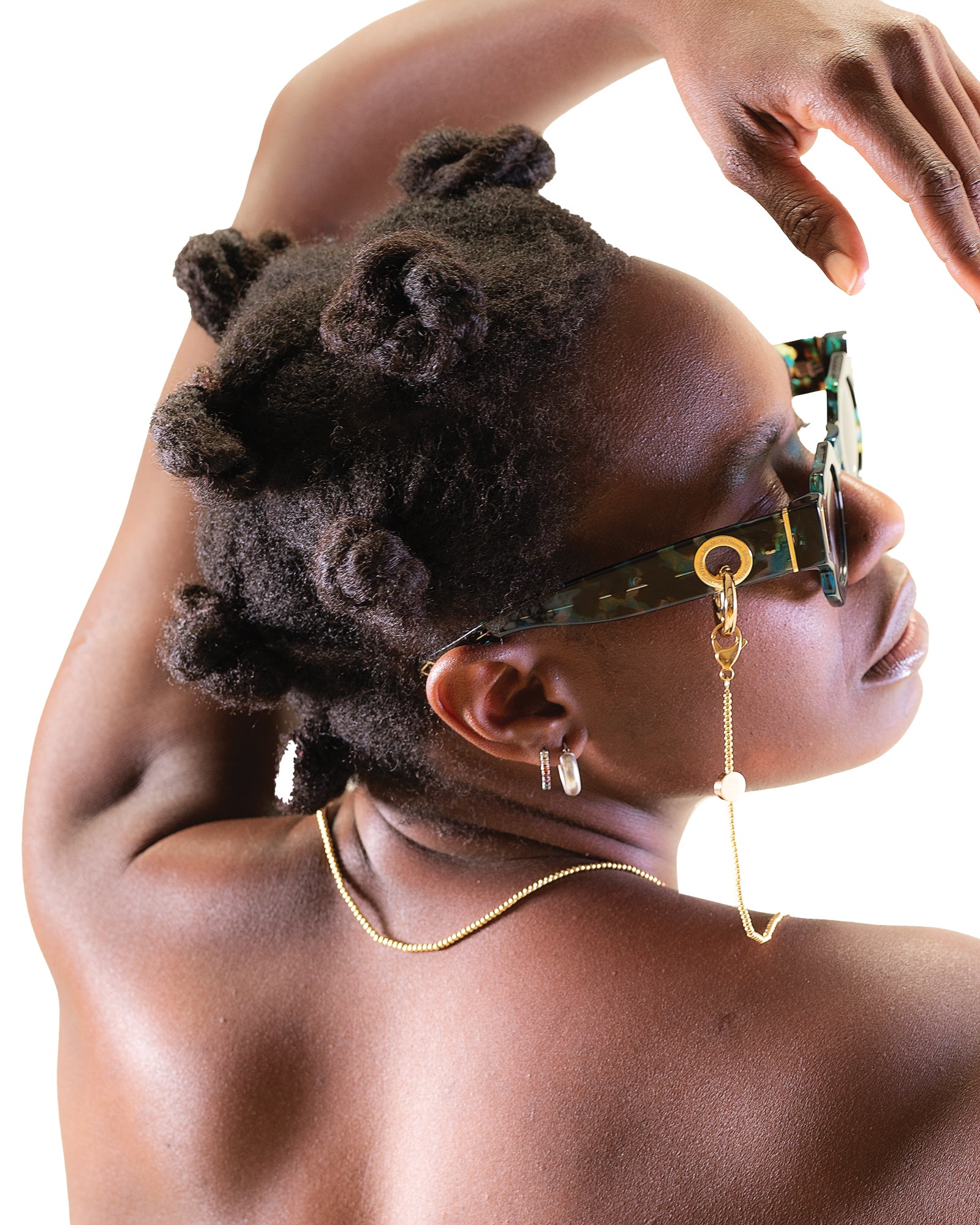 Preview of Shopify product video for THE COSMOS – Galaxy/Black sunglasses showing side-on styling and real-world shine of polarised lenses and acetate sheen.