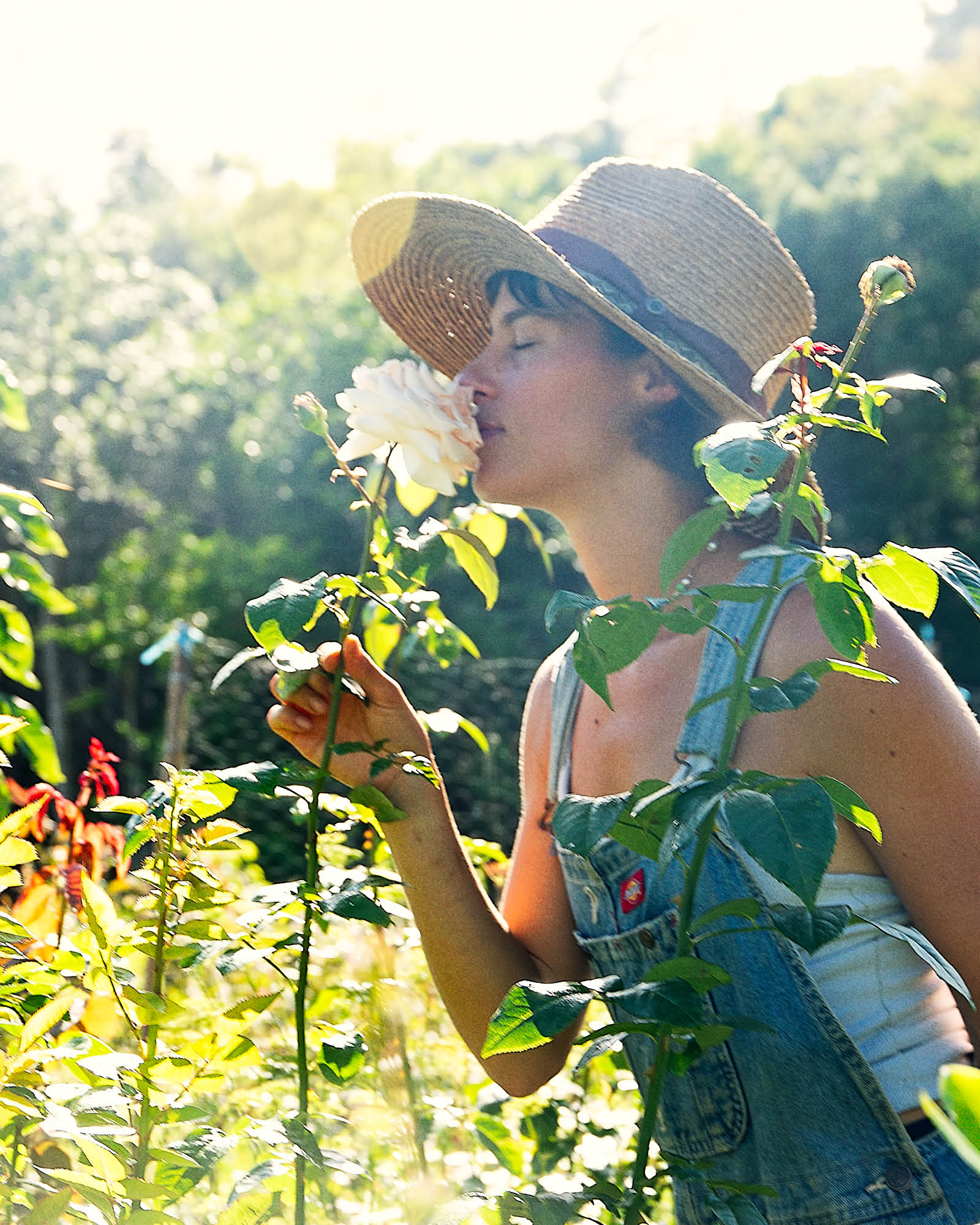 Model in nature wearing the wide brimmed brown straw hat by Fallenbrokenstreet. A perfect blend of relaxed elegance and earthy femininity in natural light.