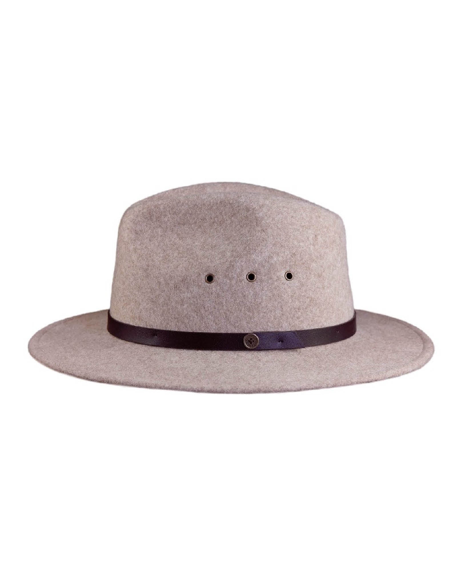 The RataTat Crushable Felt Hat in Fawn by Fallenbrokenstreet, shown on a clean white background. Features a soft structured crown, breathable eyelets, and tonal band. Lightweight and crushable for easy travel and timeless adventure-ready style.