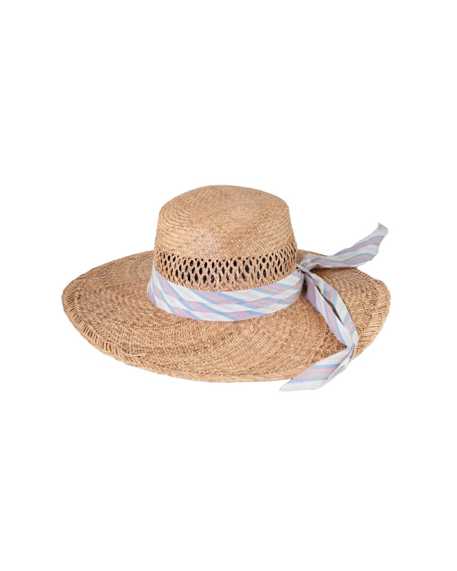 Sunshine Straw Hat Kids, woven straw wide brim with cotton tie band and cotton inner band, 53.5cm.