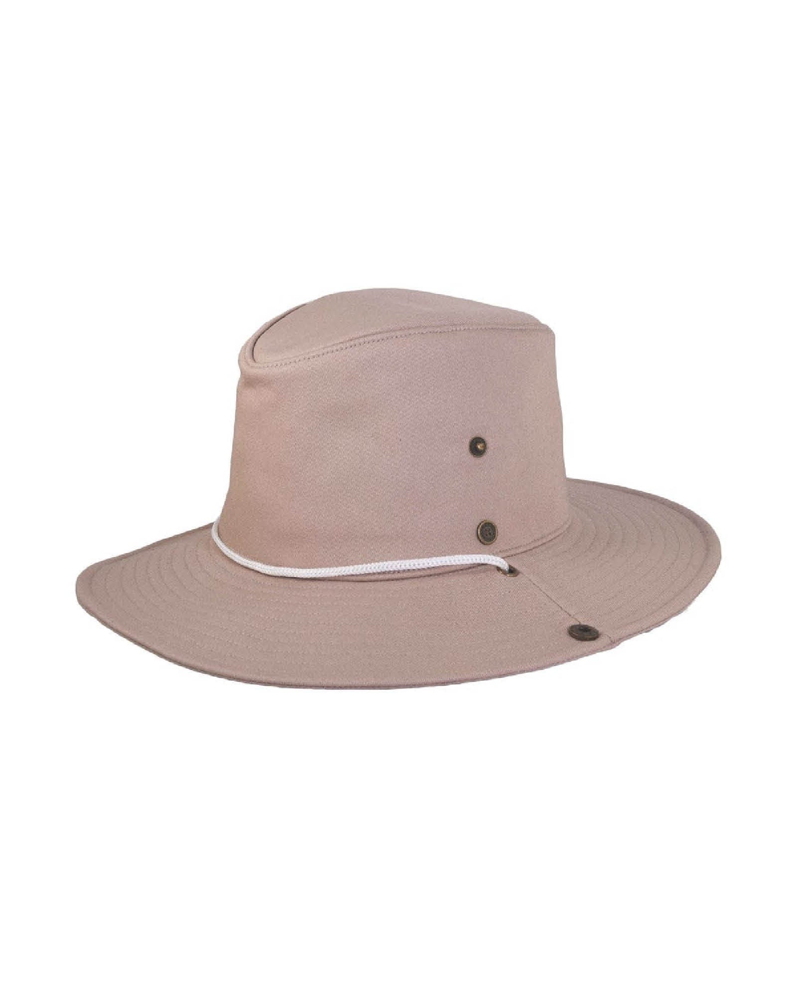 Surf Hat Tan, wide brim hat with UPF 50+, hidden stash pocket, side snaps and toggle strap.