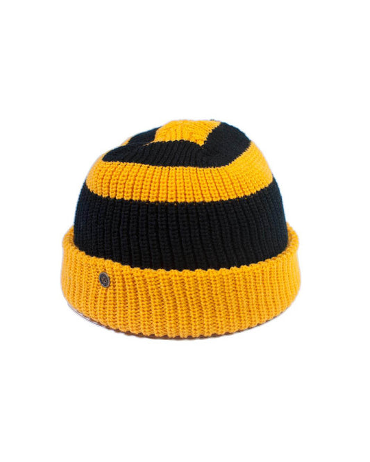 FallenBROKENstreet Wally Beanie – Yellow/Black, unisex knit beanie.