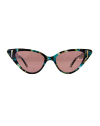 A pair of fallenbrokenstreet sunglasses with a striped acetate frame in a galaxy/pink color scheme, featuring polarized lenses and 24k gold finishings.