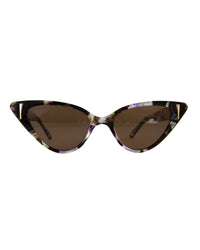 Close-up product image of Fallenbrokenstreet’s “The Astral Plane – Moondust/Amber” sunglasses, showcasing the cosmic tortoiseshell acetate cat-eye frame and amber polarised lenses. A sharp, sculptural silhouette that fuses retro-futurism with daily wearability. Perfect for fashion-forward styling and protective everyday eyewear.