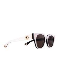 White and black NYX sunglasses with polarised lenses and gold detailing by FallenBROKENstreet