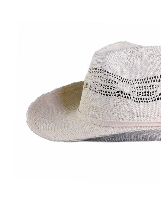 Close-up side view of The Lover Straw Hat in Natural, showcasing the intricate straw weave, internal banding, and vintage-inspired silhouette. This sun-ready design delivers comfort and effortless summer elegance, perfect for festival styling or slow days in the wild.