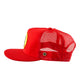 side view Red mesh trucker cap with yellow and black Montana rodeo patch and curved brim – Fallenbrokenstreet.

