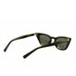 Flat-lay image of Dope Lemon sunglasses from the side showcasing lens curve and crown detail.


