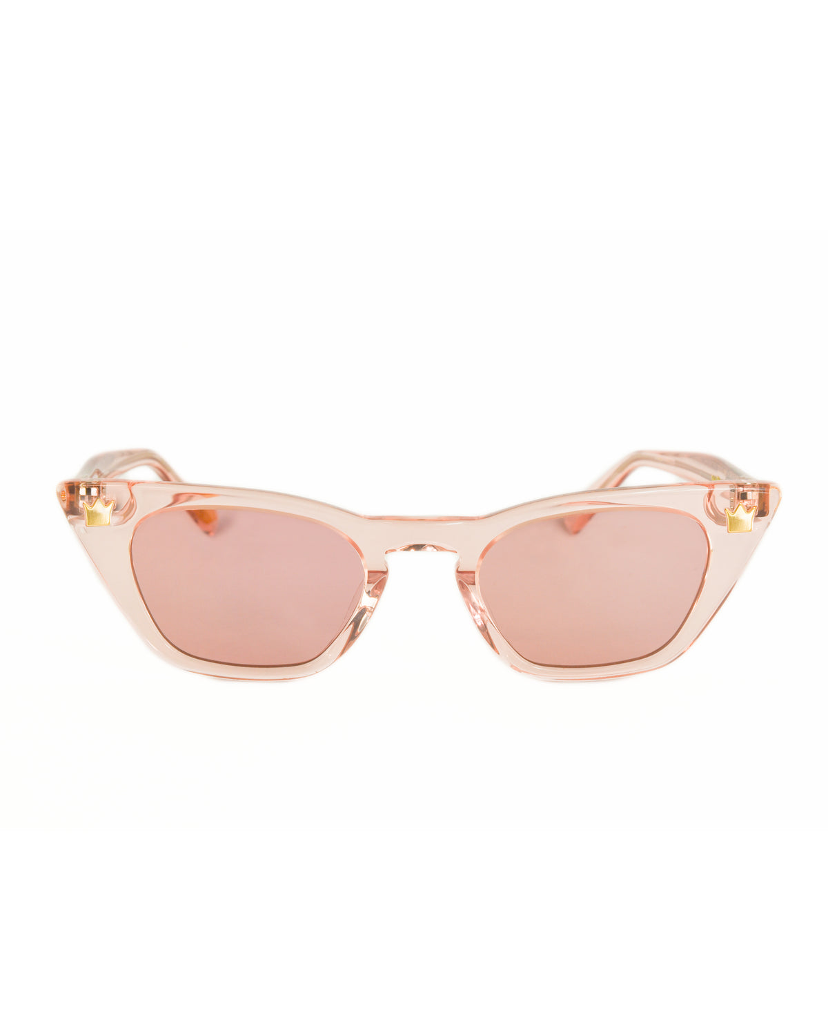 Clear pink Dope Lemon sunglasses front-facing on white, showing soft rose-tinted lenses.