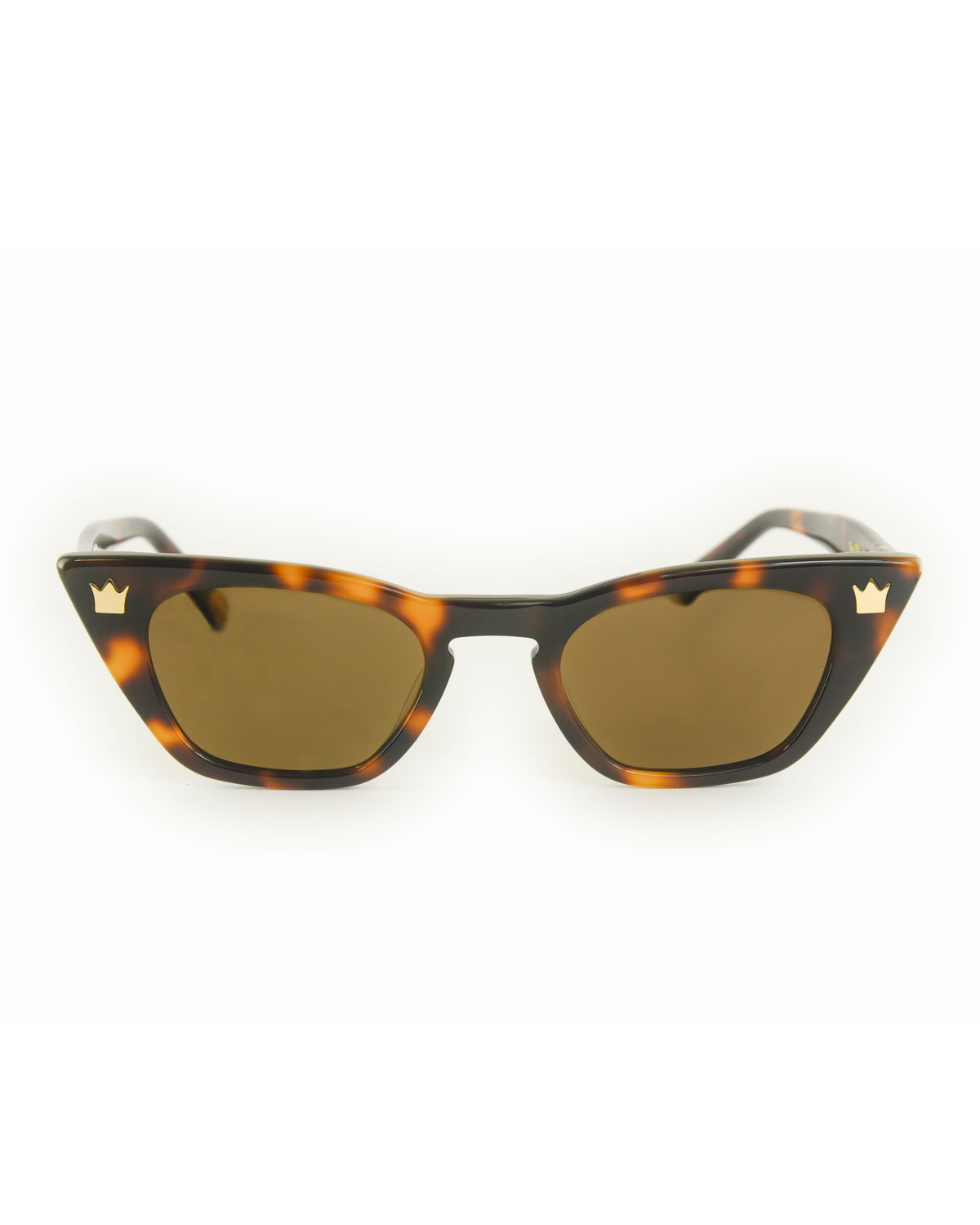 Dope Lemon tortoise shell sunglasses front view with crown logo and brown polarised lenses.