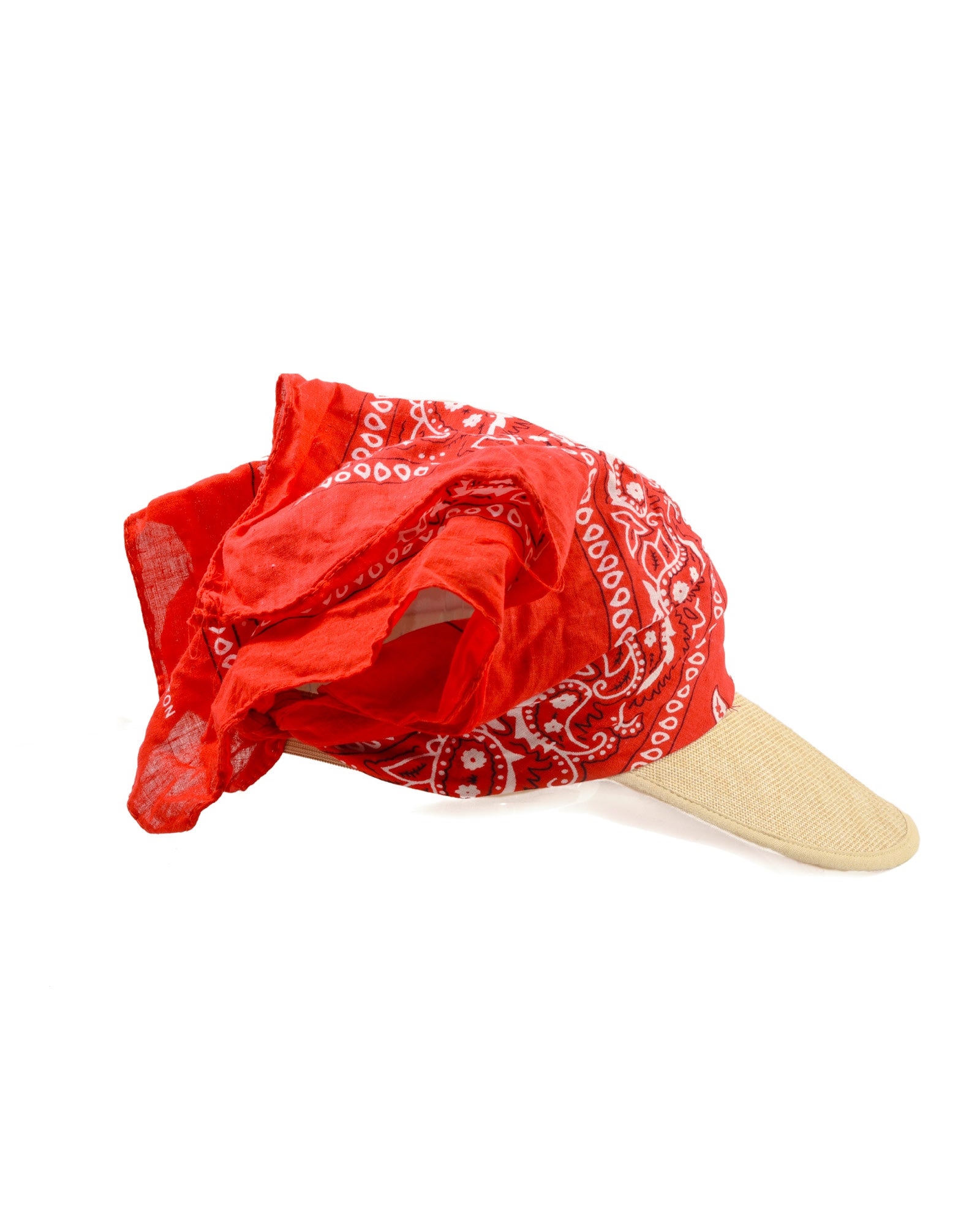 back view of fallenbrokenstreet Red Bandana Visor, woven summer visor with attached bandana styling.