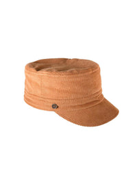 The Compass Cap – Tan by FallenBROKENstreet. Military-inspired corduroy cap with quilted lining and signature metal button detail.