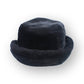 black faux fur bucket hat on a white background