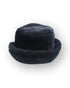 black faux fur bucket hat on a white background