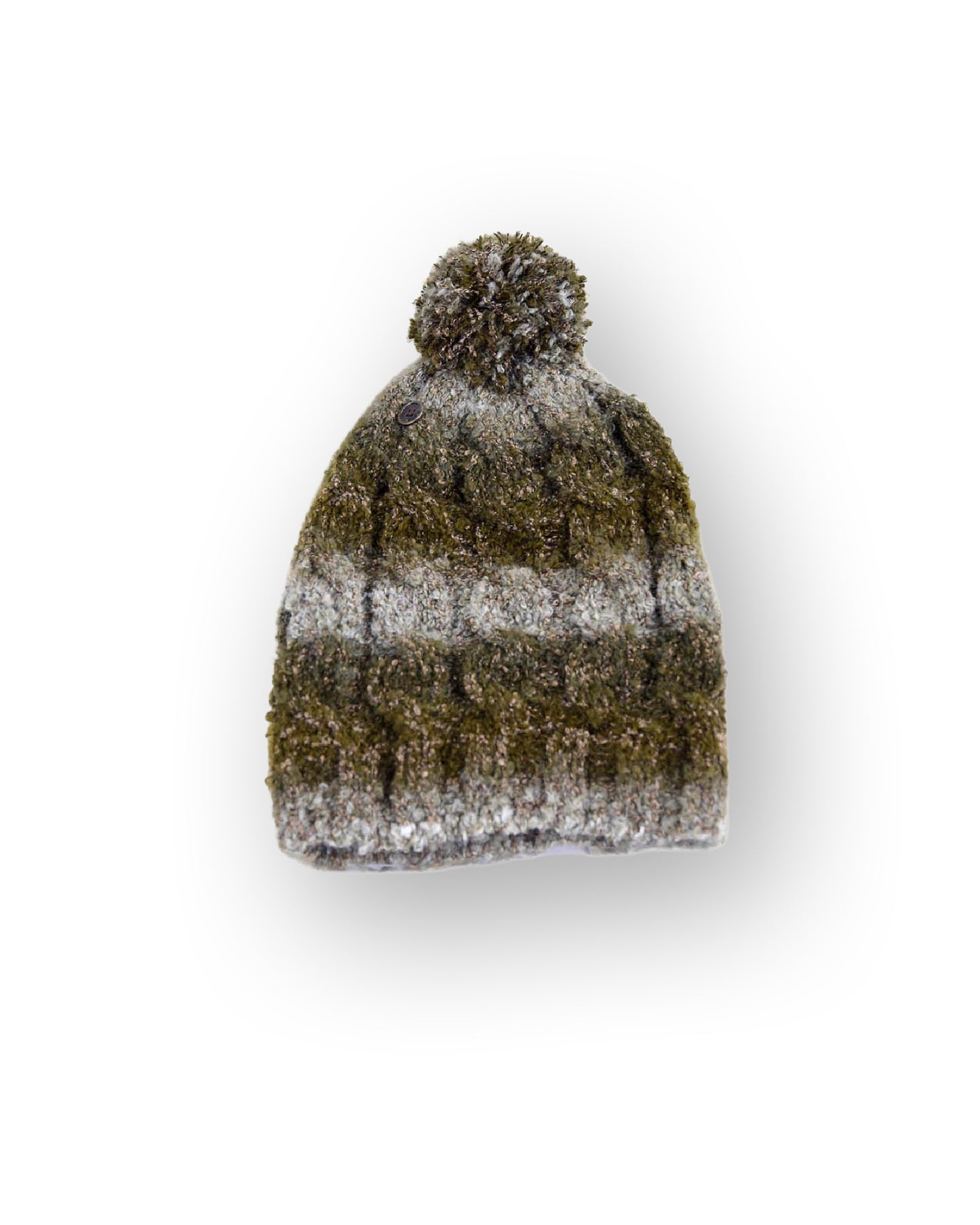 The Cosmic Dust Beanie forest green close-up showing cable knit pattern and soft fibres with lightweight feel
