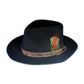 The Bromley Felt Hat – Black by FallenBROKENstreet. 100% Australian wool felt with worn leather band, feather detail, and embossed Bromley signature. A timeless unisex collaboration piece with UPF 50+ protection.