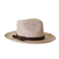 Bromley Straw Hat, woven straw with leather belt band, bronze buckle, and embossed David Bromley signature.